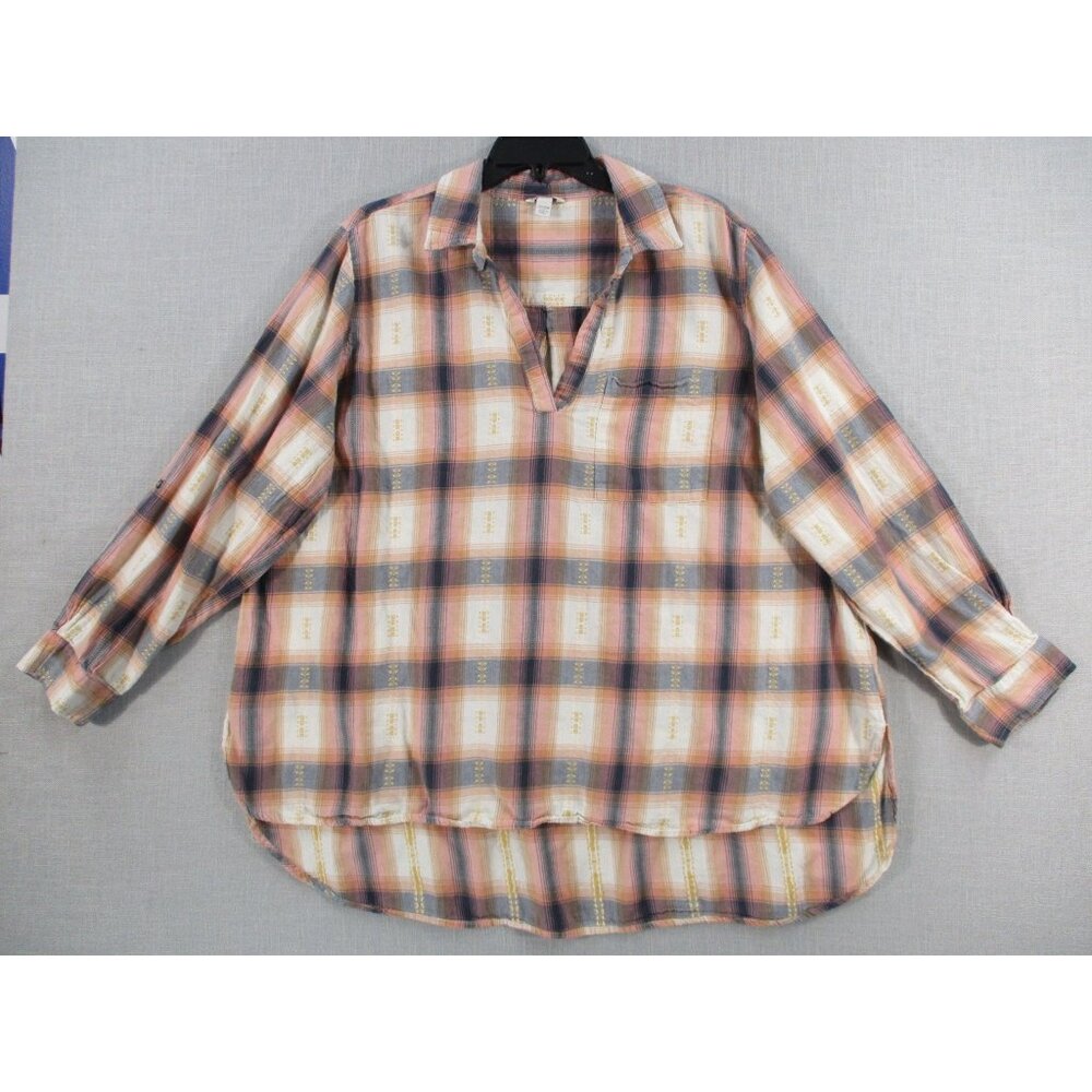 Cato Womens Plus Size 22/24W Plaid‎ Long Sleeve Buttonless Shirt Made In India